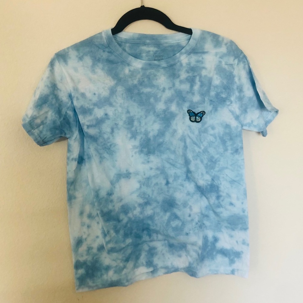 Blue butterfly tie dye tank top